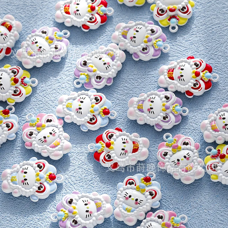 5pcs Zinc alloy paint Chinese style lion dance KT cat pendant DIY mobile phone chain keychain bracelet accessories pendant
