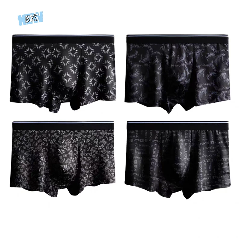 

4PCS Comfortable Stripe Letter Men's Flat Panties Large Size Seamless Boxer Shorts Male Low Waist Underpants Mens Underwear Male
