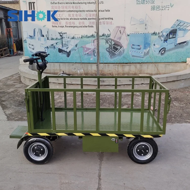 Four wheels powered platform trolley 800kg heavy duty flat cart battery operated electric warehouse trolley