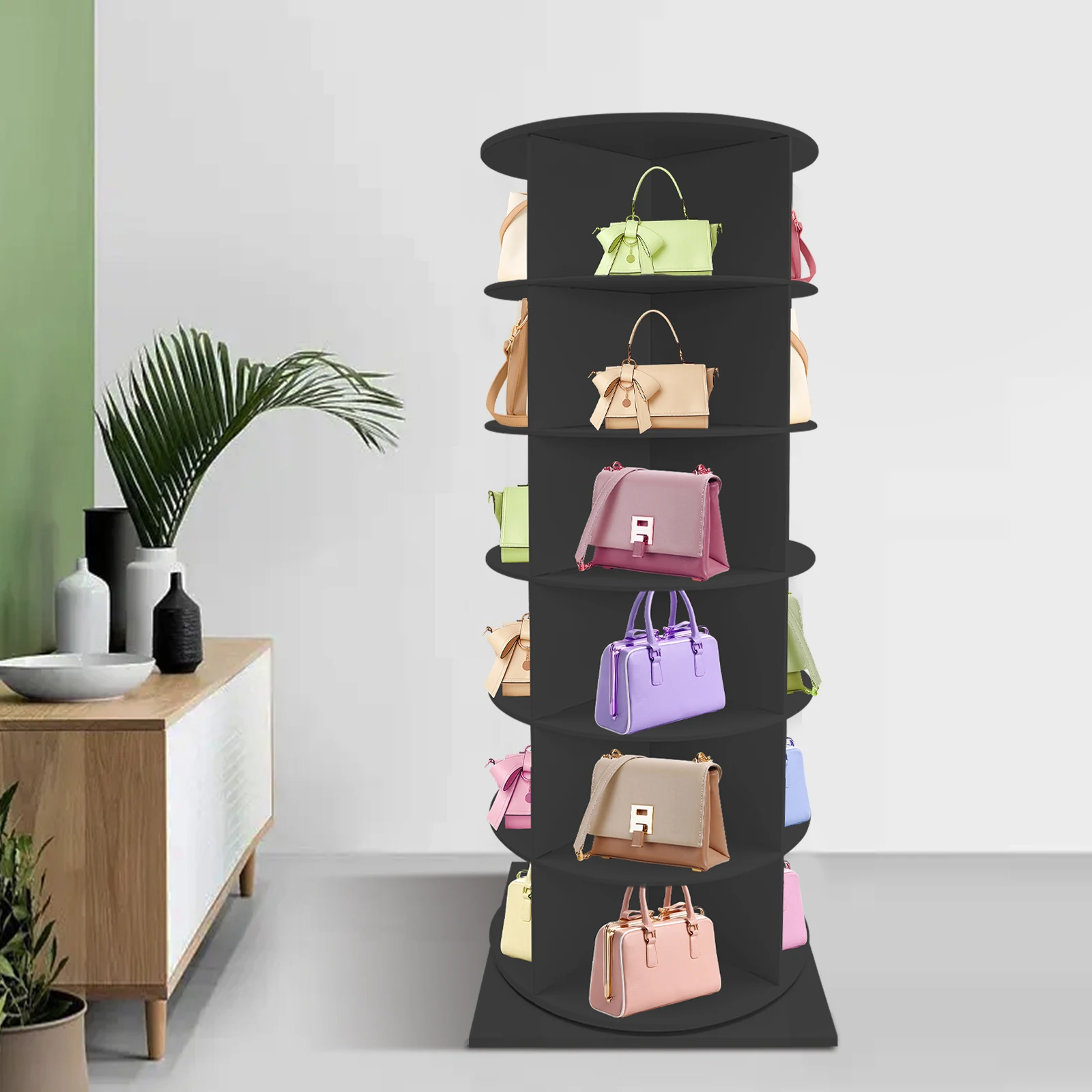 6-tier Rotating Shoe Rack Tower Black Home Handbag Storage Display Rack