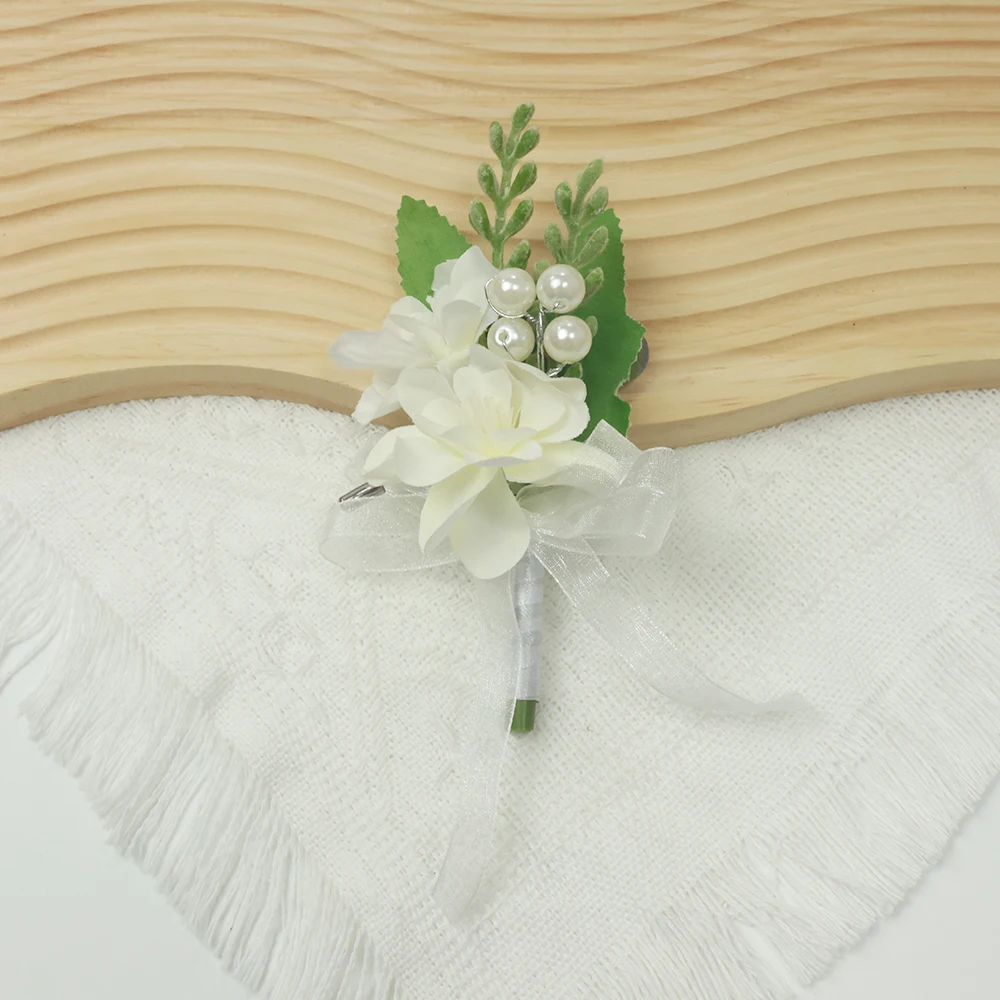 Свадебная бутоньерка с жемчугом и лентой для жениха, свадебный цветок для мужчин, бутоньерка, свадебные украшения, аксессуары для вечеринок для мальчика