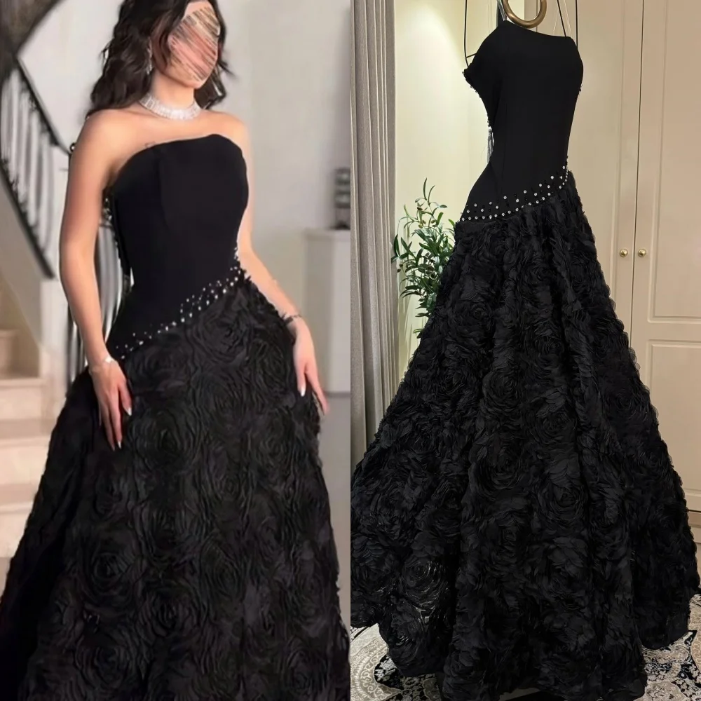 

Customized Jersey Flowers Rhinestone Strapless A-line Long Dress Bespoke Occasion Women's Evening Elegant Party Gown Charming