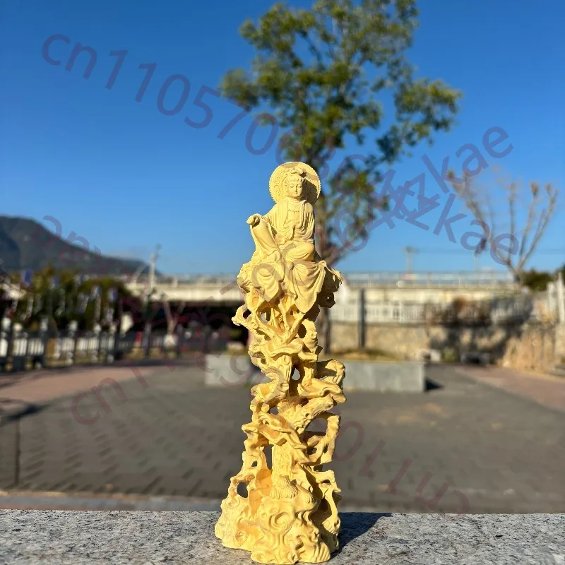 

Hand-Carved Boxwood Seated Guanyin Statue - 7.87" Wood Buddha Sculpture Figurine for Home Living Room Decor Art Collectibles