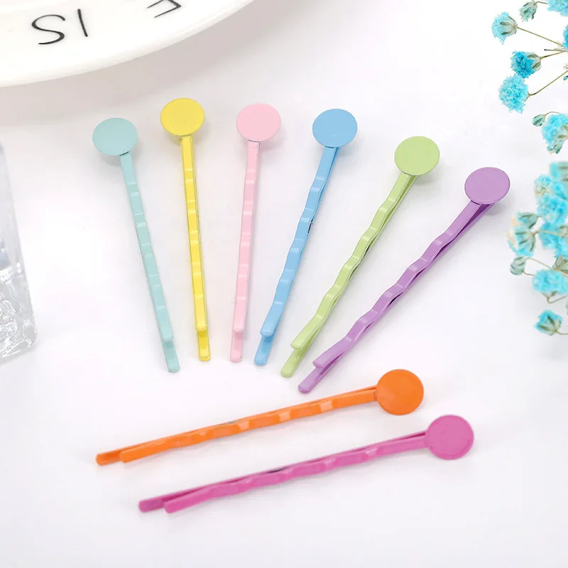 MIxed 10pcs 56mm DIY Headwear Jewelry Settings Colors Hair Clip Cabochon Base Blank Bezel Trays For  DIY Hairpins Making