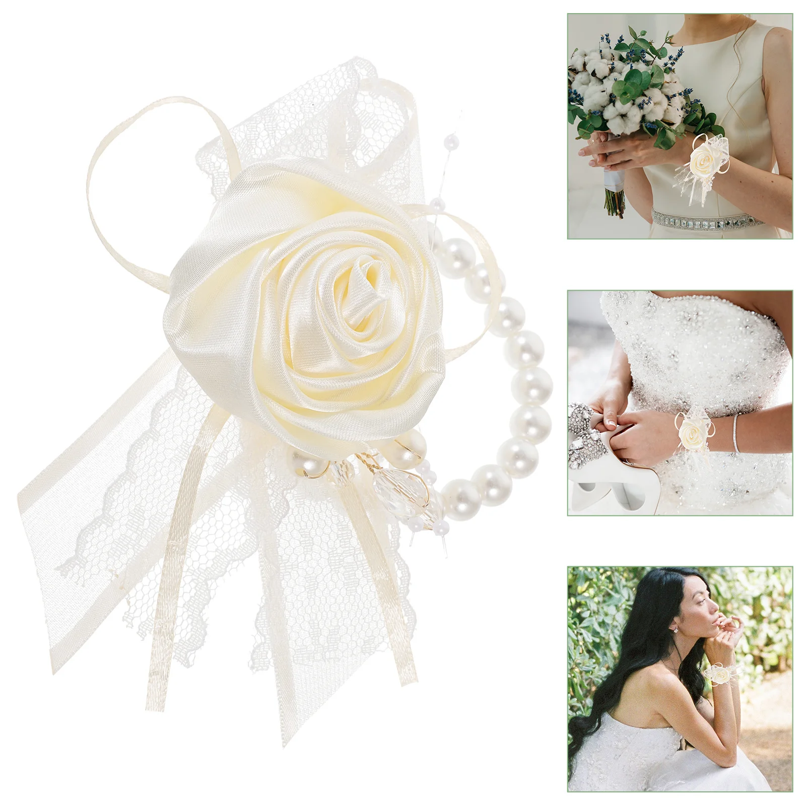 

Rose Flower Wrist Corsage Bridesmaid Pearl Bracelet Durable Artificial Flower Wristlet Wedding Corsage Bridal Wrist Flowers