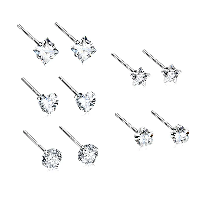 1 Pair S999 Pure Silver Square Sugar Single Zircon Star Earrings for New Piercings Tiny Design Stud Ear Cuff Women Minimalist