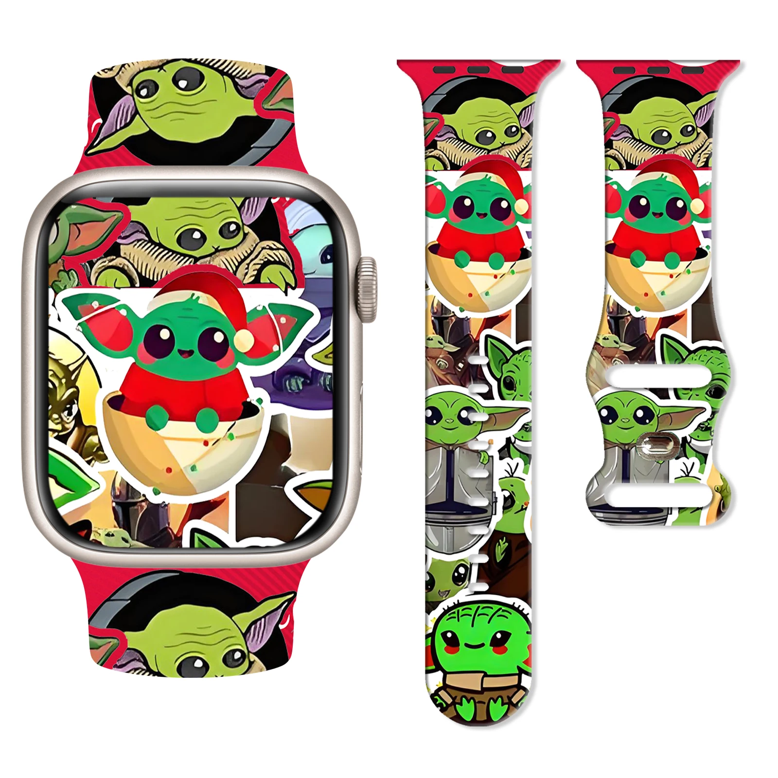 

Disney Cute Baby Yoda Series Pattern Print Strap for Apple Watch 11/10/9/SE, Soft Replacement Silicone Band 46mm/45mm/44mm/42mm