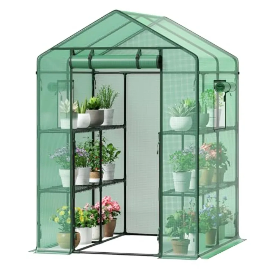 

GreatBuddy Walk-in Greenhouse for Outdoors High-Density PE Plant Cover with 2 Tiers of 8 Shelves 4.5x4.5x6.5ft Perfect for Plan
