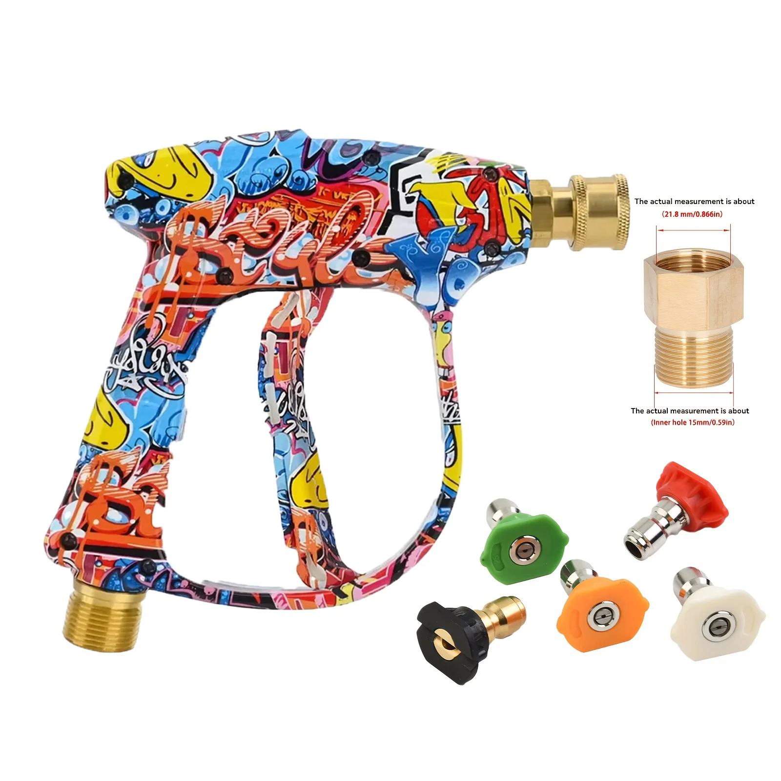

Colorful M22-14 High Pressure Car Wash Gun + 5-Color Nozzles + M22-15 Converter Adapter - 4000PSI Max, Fit Most Pressure Washers