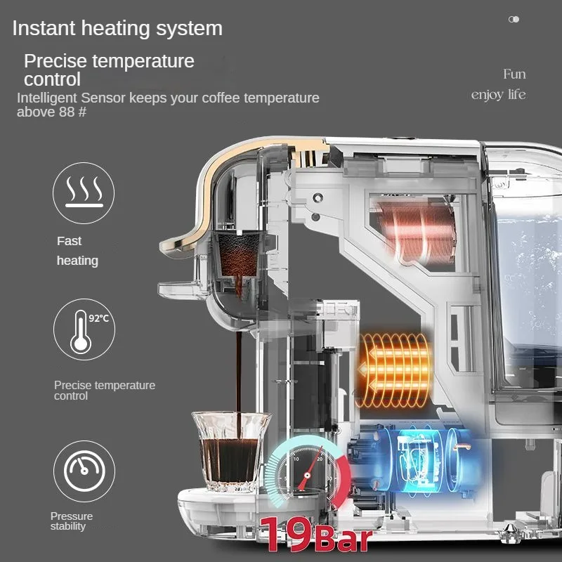 Máquina de café cápsula semiautomática, café quente e frio, desligamento automático, espuma de leite, pequeno agregado familiar, café expresso