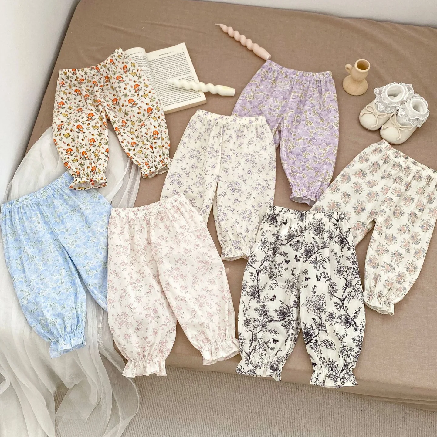 

2024 Summer New Baby Girl Floral Mosquito Proof Pants Infant Thin Lantern Pants Toddler Breathable Trousers Kids Casual Pants