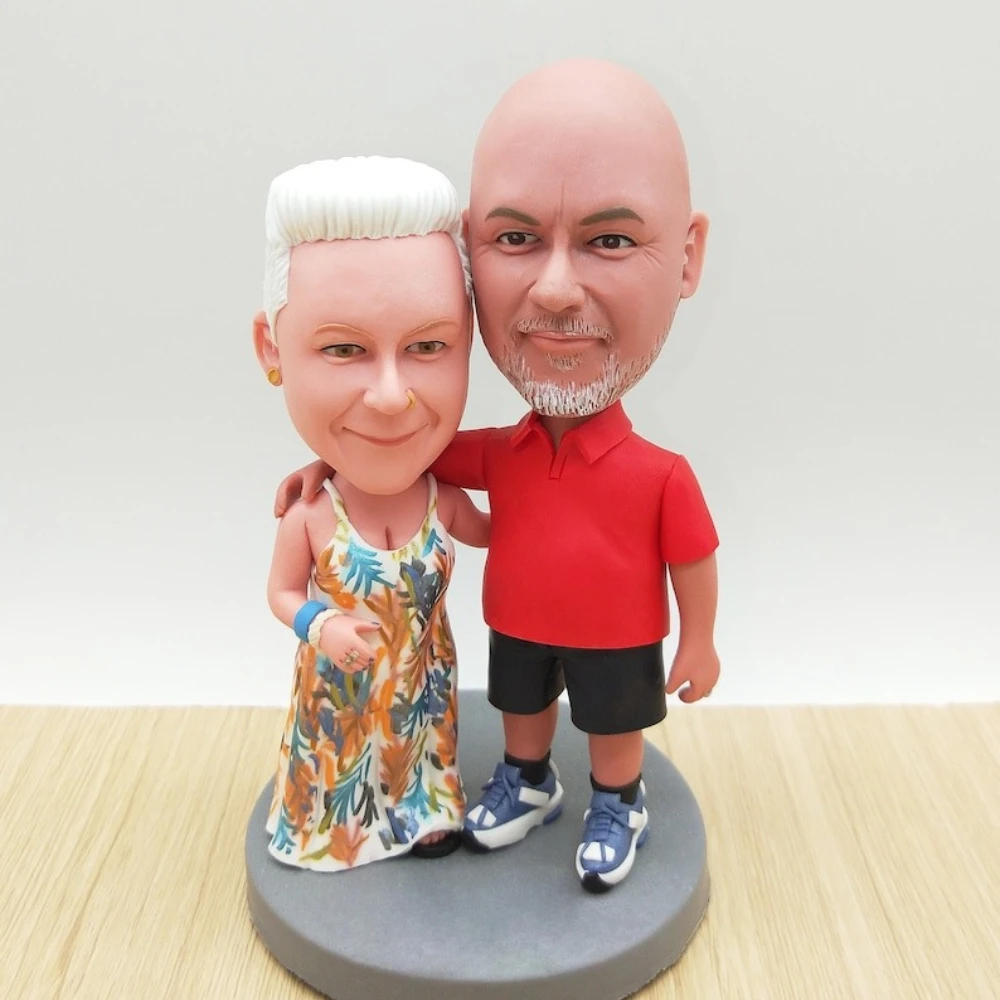 

Figura Personalizada Cuerpo Entero Clay Doll Bobbleheads Figurines Gift for Him Her Couple Wedding Anniversary Desk Decor