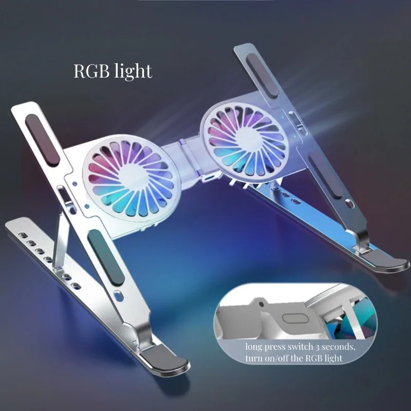 【2026】Aluminum Alloy Foldable Adjustable Level 7 Laptop Stand With Fan Air Cooler