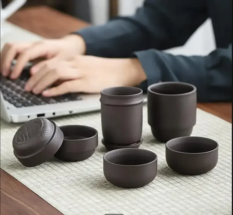 

Purple Clay Teapot Teacup Ceramic Tea Set One Pot Four Cups Portable Travel Teaware Sets Outdoor Utensils Kung Fu