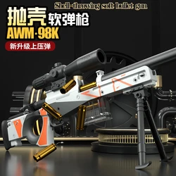 98k AWM Shell Eject Sniper Rifle EVA Soft Bullet Toy Gun with 15X Mirror Silencer Airsoft Gun Model CS Shoot Game for Boys Gift