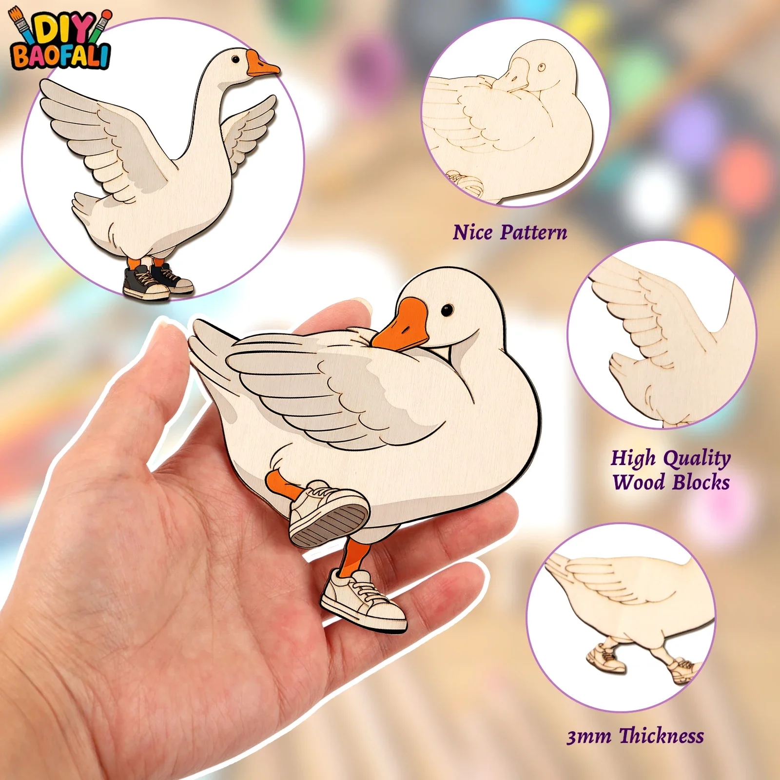 20pcs Unfinished Wooden Craft Set 4-Types Goose Ornaments Wooden Craft Kit for Wooden Ornaments,DIY Craft Painting Home Decor