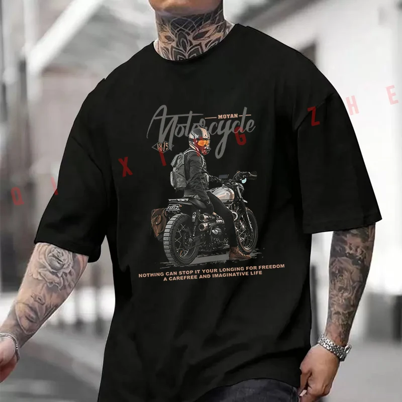 Motobycycle Creative Design Motorcycle Printed T-Shirt Men's Fashion Short Sleeve Exquisite Design Essential Top Tees