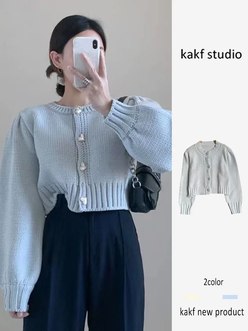 

Утягивающий вязаный открытый кардиган, женский модный круглый свитер Ne, верхняя одежда, корейский Sle, осень 2023, Новое поступление