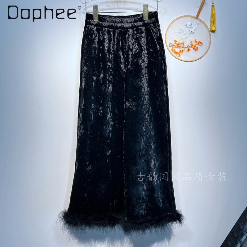 

Плюшевые лоскутные брюки с принтом бабочки, утолщенные повседневные длинные брюки с эластичной резинкой на талии, однотонные универсальные модные женские брюки с девятью точками