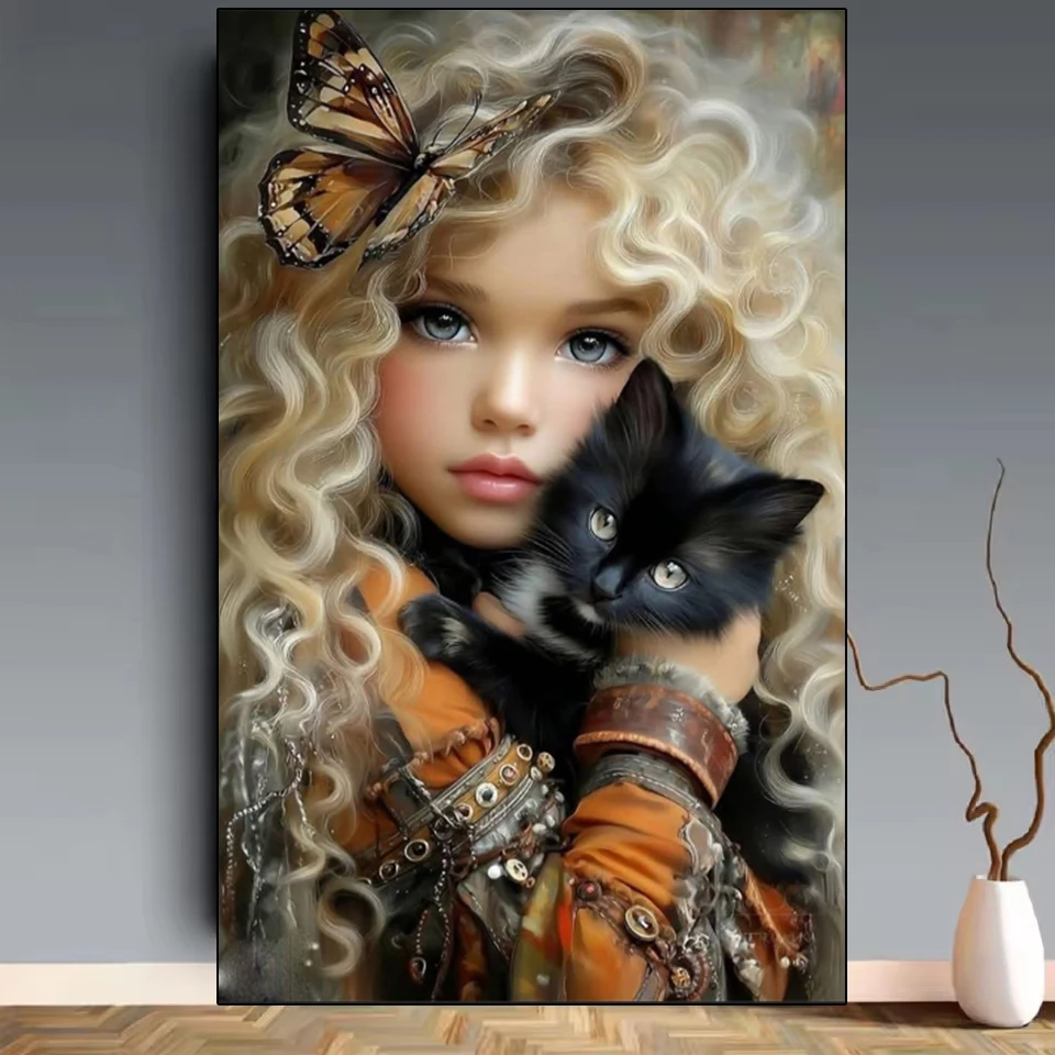 

5D Diamond Painting Portrait Female Cat Animal Full Circle Square Diamond Mosaic Embroidery Handmade Home Wall Decoration