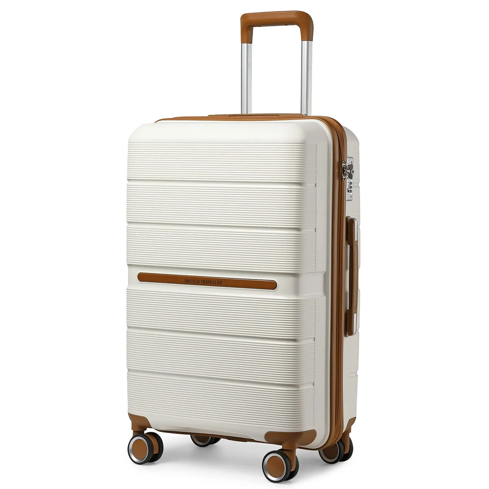 British Traveller Lightweight PP Cabin Suitcase, Hard Shell Small Hand Luggage with 4 Spinner Wheels and TSA Lock