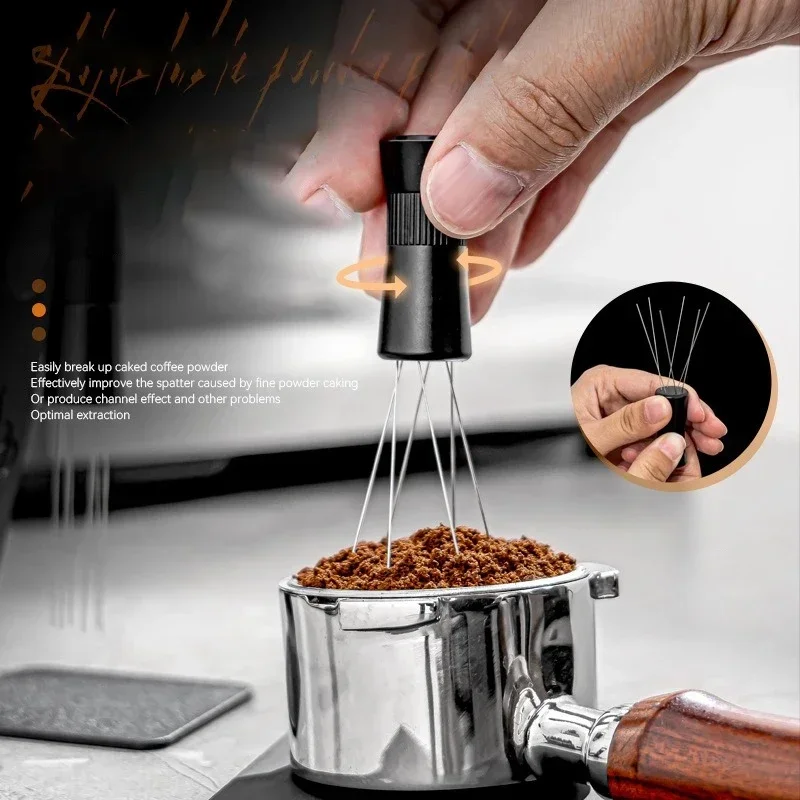 JUSTINLAU Espresso Distribution Tool Coffee WDT Adjustable Stirrer Needles with 6 Needles Magnetic Rack Professional Barista