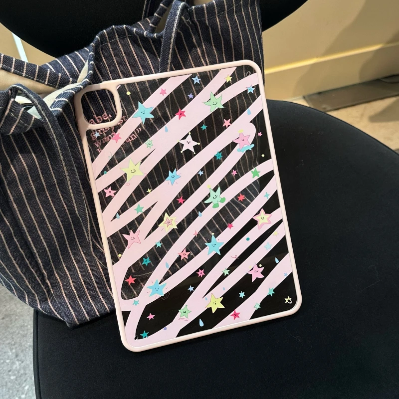 Pink Line Star Tablet Case For iPad Pro 11 12.9 13 A16 M2 M4 M3 M5 Shell 8.3 9.7 10.2 5/6/7/8/9/10/11th Mini Air 3 4 5 6 7 Cover