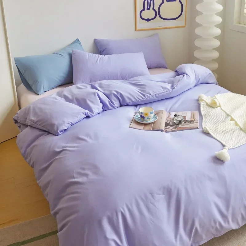Premium Solid Color Double Panel 4-Piece Luxury Bedding Set - Breathable Duvet Covers Bed Sheets for Family & Hotel Bedroom