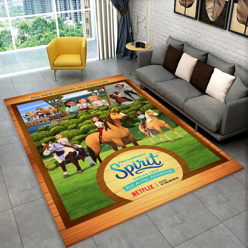 HD Cartoon Spirit Riding Free Horses Non-Slip Area Rug for Living Room Bedroom Playroom,Carpet Floor Mat for Home Decor Holiday