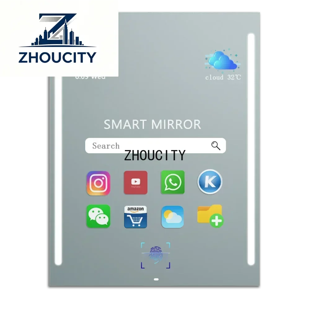 ZHOUSmart House 36 X 28 Inch LED Lighted Tv Mirror With Speaker And Light White Light Backlit Dimmable Anti-Fog Time Display