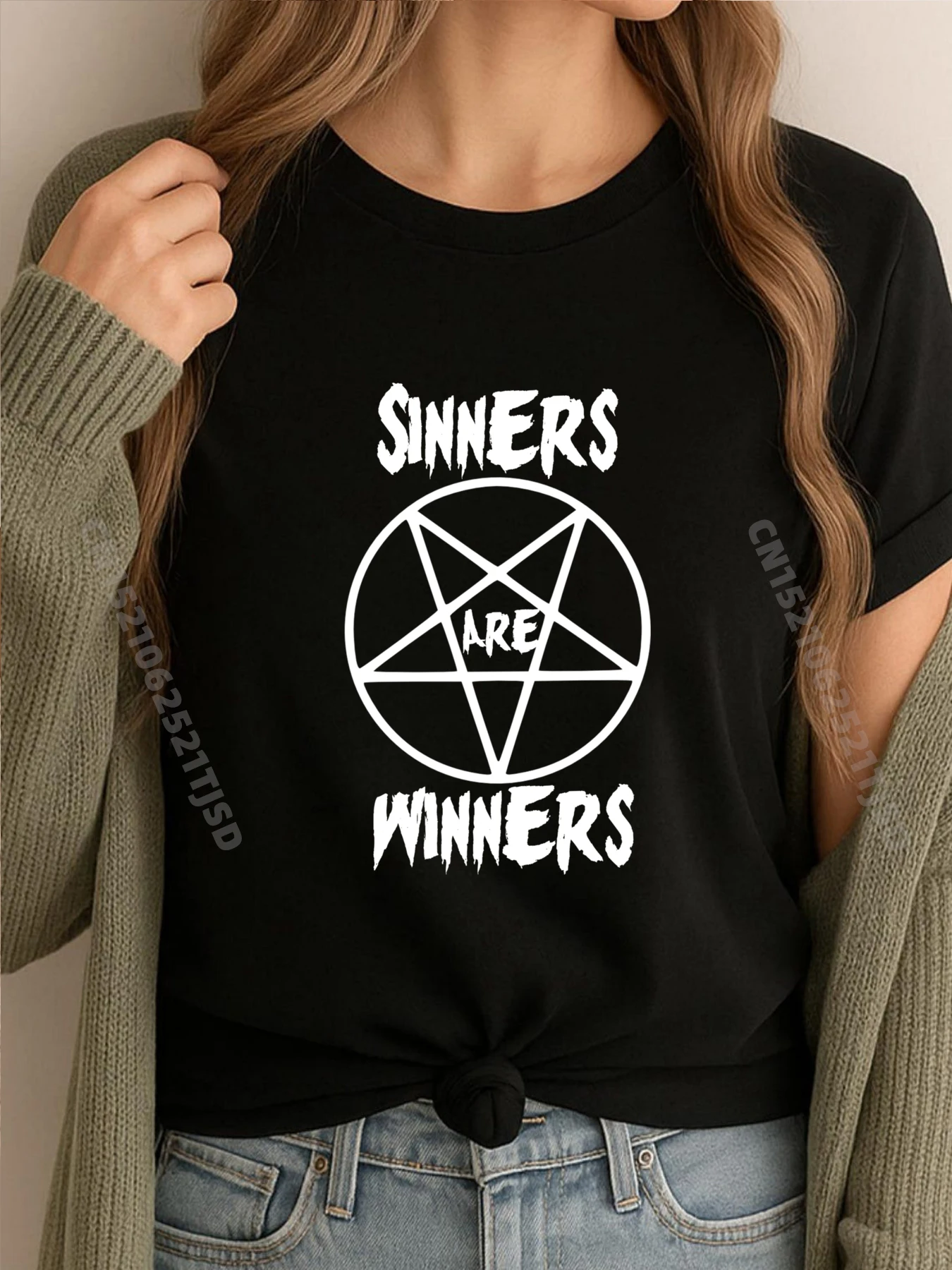 

Sinners Are Winners пентаграмма черные металлические фанаты Хэллоуин роскошная футболка унисекс мужские рубашки