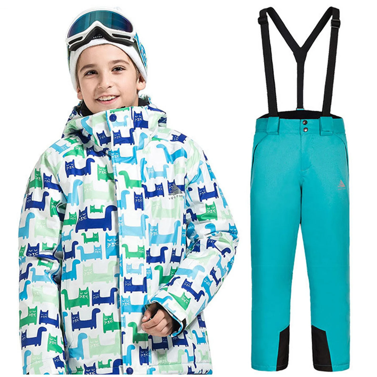 Traje de nieve infantil a prueba de viento con capucha y pechera - imagen 4