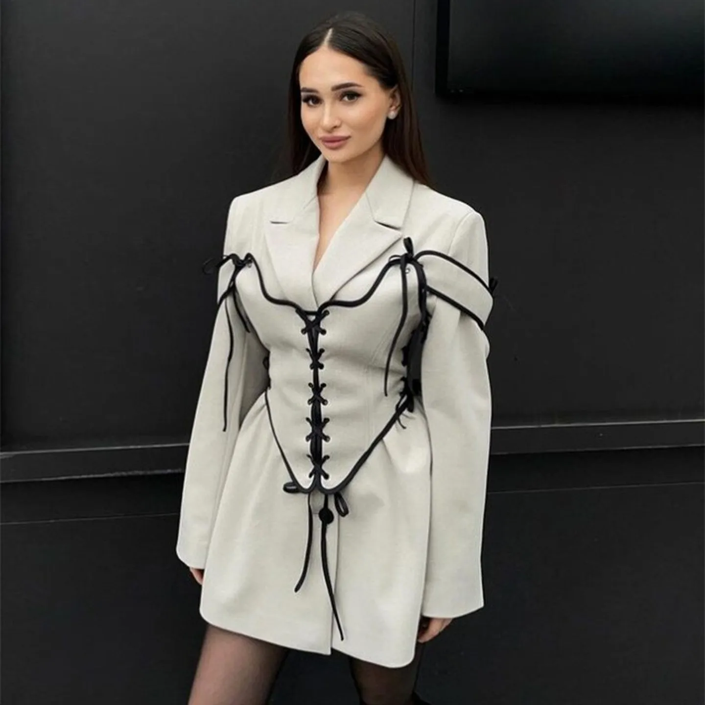 

Women's Woolen Coat with Belt Long Sve Suit Collar Wrap Spring 2026 Faion Ladies Premium plus Size Outerwear