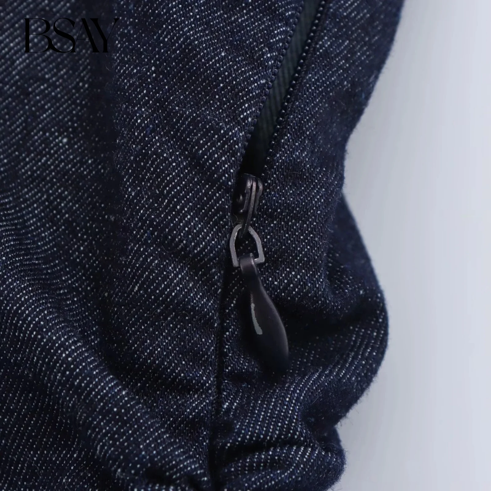 BSAY Damesmode Nieuwe Denim Lange Mouwen Single Breasted Revers Vintage Shirt Stijl Jurk Frankrijk Chique Vrouwelijke Avond Mujer