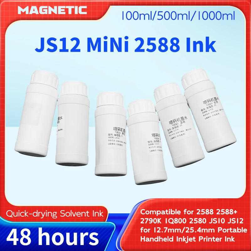 Refillable Ink 100/500/1000ML Quick-drying Solvent Ink compatible 2588 JS10 JS12 for 12.7/25.4mm MiNi Portable Handheld Printer