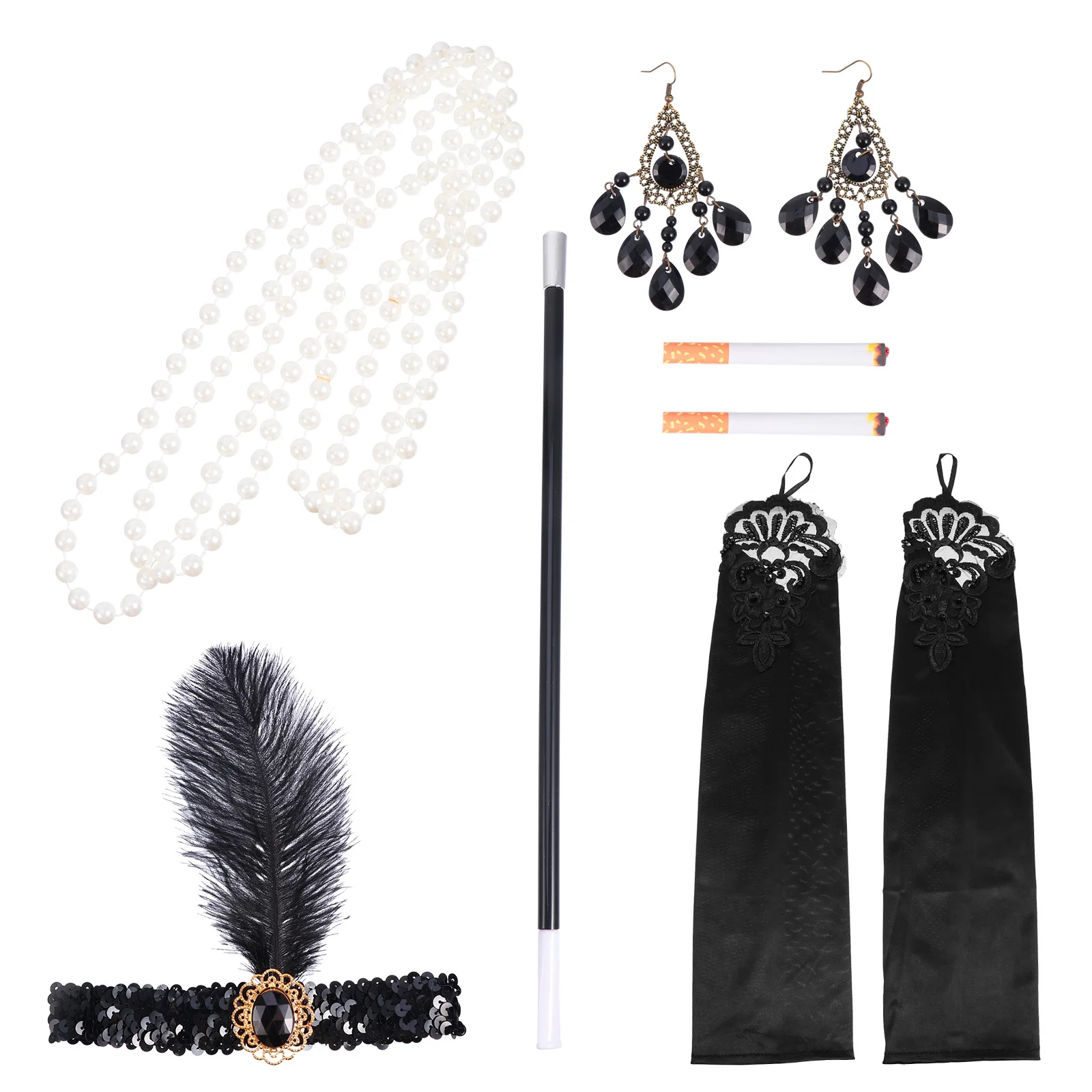 

1 set 1 Set Vintage Party Costume Set 1920S Accessories Flapper Headband Necklace Gloves Cigarette Holder Retro Costume