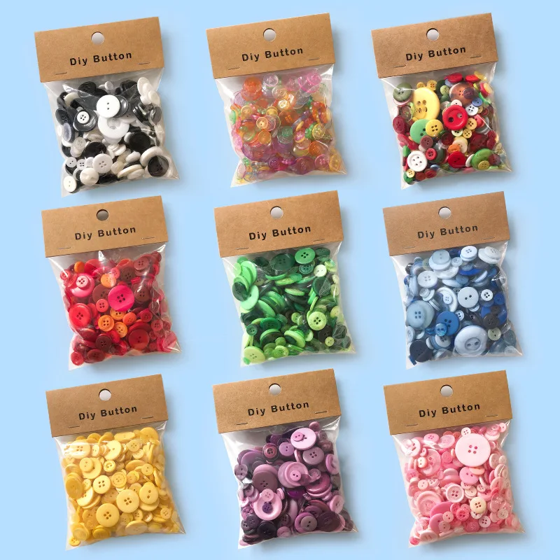 150g/Bag Assorted Sizes Mixed Colorful Resin Buttons Round Craft Buttons for Sewing DIY Crafts Handmade Manual Button Painting