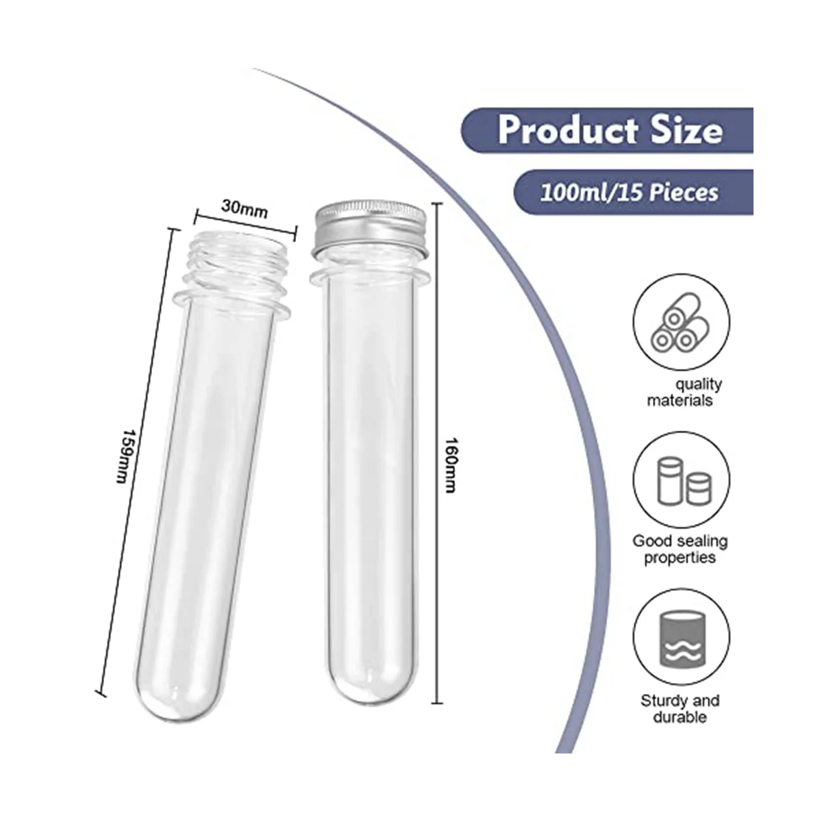 15PCS 100Ml Clear Plastic Test Tubes with Screw Caps and 1 Cleaning Brush - Gumball Candy Tubes for Wedding Party