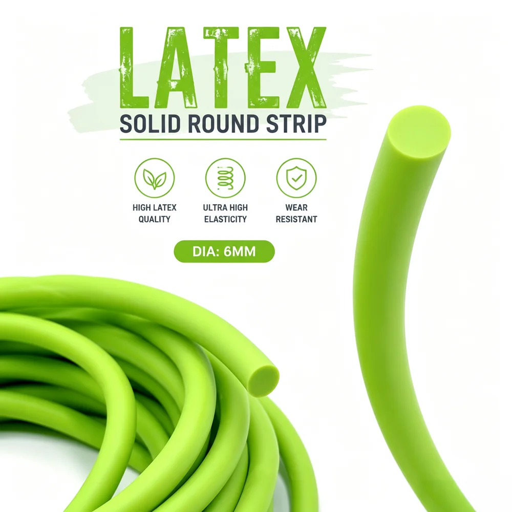 Bright Green Natural latex solid strip Dia 6mm  Buffer and shock absorption/high elasticity/equipment box sealing latex strip