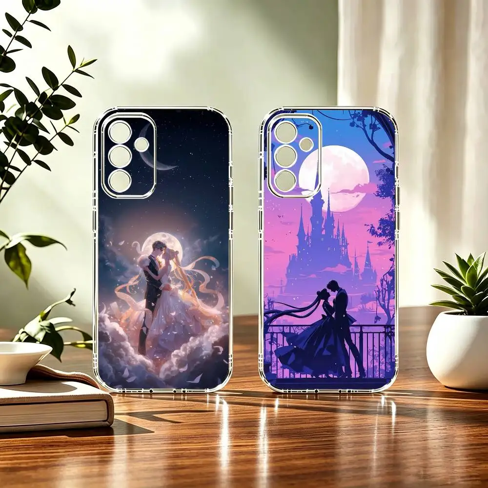 CP sailor moon and tuxedo mask Painted Transparent soft Phone Case For Samsung A71, A70, A52, A51, A40, A30, A20