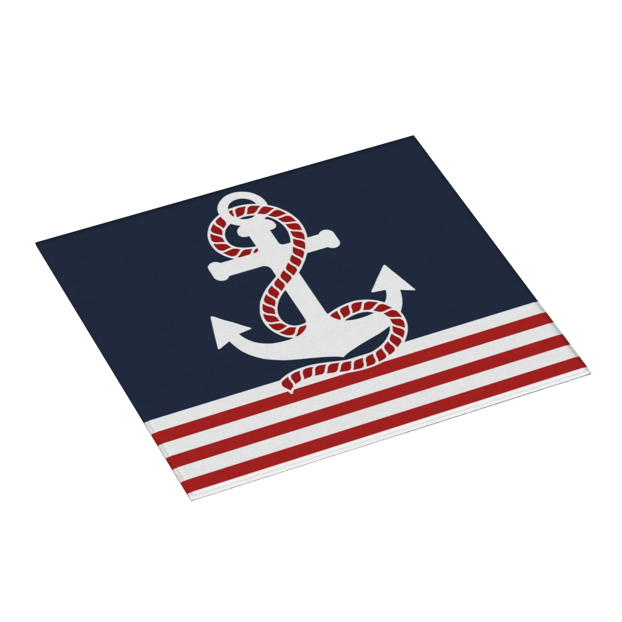 Drying Mat For Kitchen Nautical Stripes and Red Anchor Oil Proof Reusable Sailing Sailor Washable Kitchen Sink Drying Pad