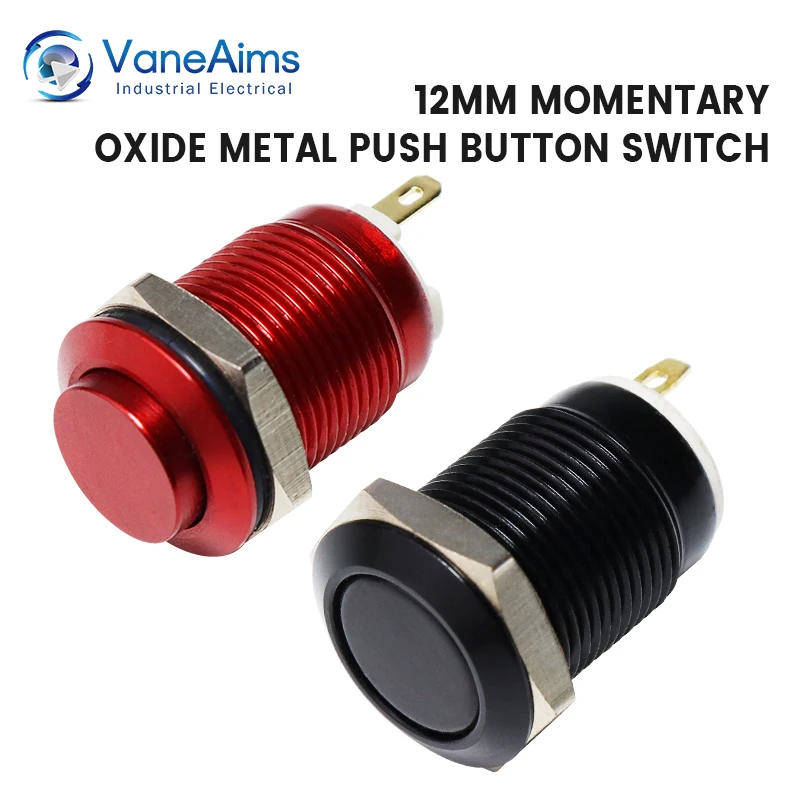12mm Mini przełącznik przyciskowy z metalowym oksydowanym wodoodpornym IP65 Samoresetujący chwilowy włącznik i wyłącznik Czerwony Zielony Niebieski Żółty Czarny