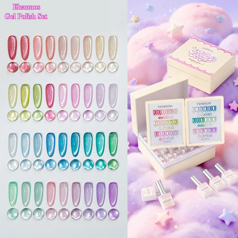 36 Colors Macaron Cat's Eye Gel Nail Polish Set Rainbow Candy Hues Pink Blue Purple Green Soak Off UV LED Gel for Salon & DIY