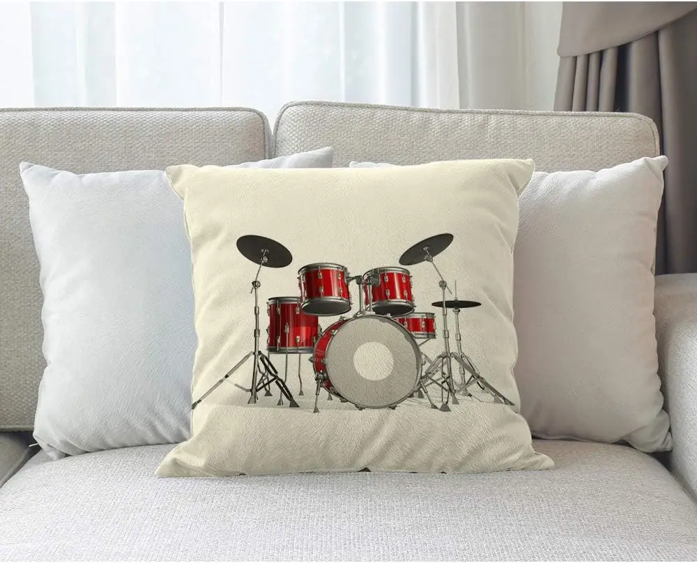 Music Pillows Rock N Roll Jazz Musical Instrument Drum Set for Show Concert Party Throw Pillow Cover Decorative Square