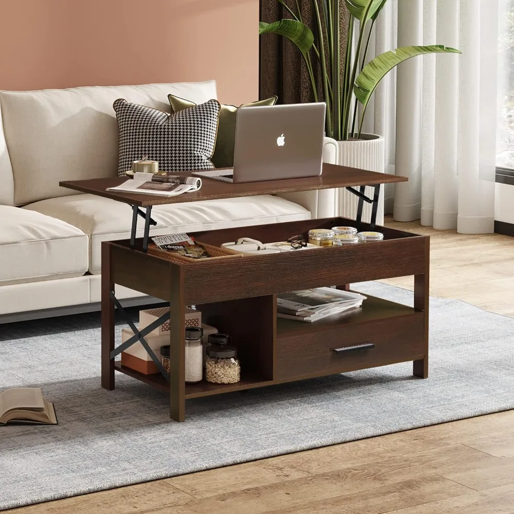 WLIVE Lift Top Coffee Table for Living Room,Coffee Table with Storage,Hidden Compartment and Metal Frame