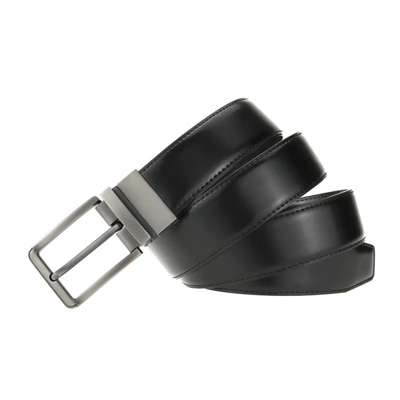 حزام جلد طبيعي حزام مزدوج الوجهين حزام الرجال النقش بالليزر حزام فاخر حزام الذكور موضة جديدة ريترو دبوس مشبك جودة عالية #2