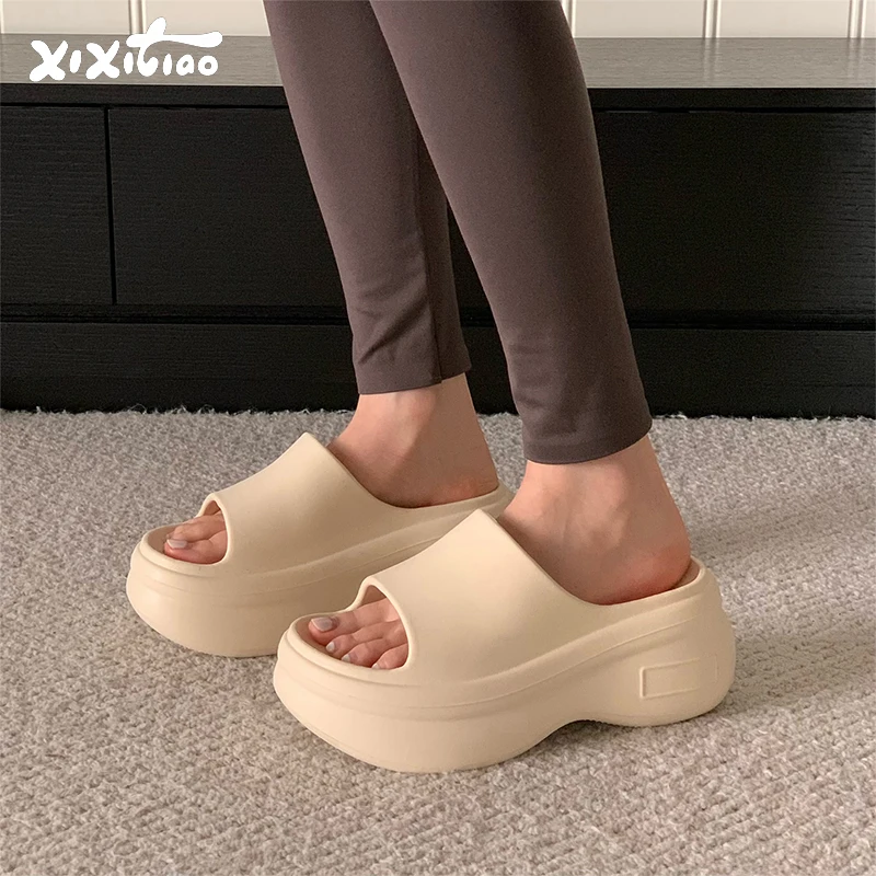 XIXITIAO Women's Cloud Thick-soled Sandals Summer Outdoor Eva Open-toe Non-slip Beach Slippers Ladies Comfortable Soft Slides
