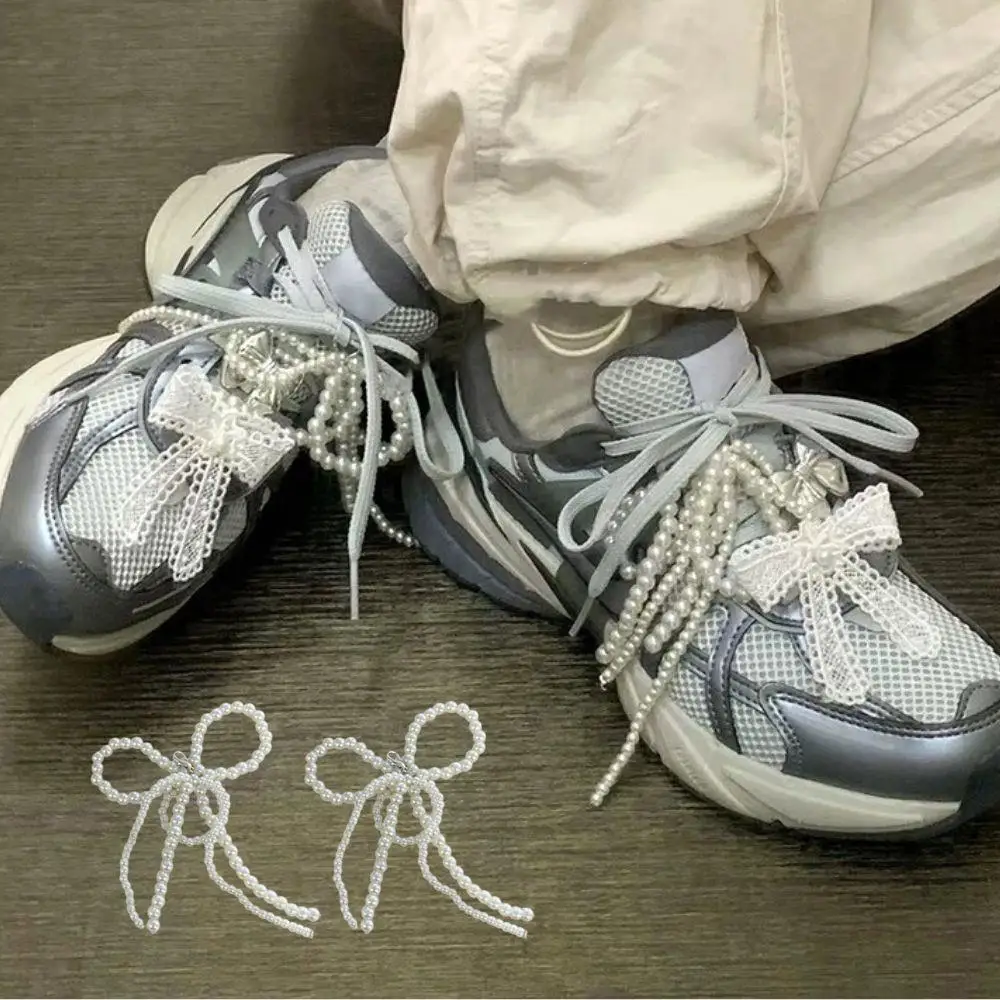 

Fashion Lace Pearl Bow Shoelace Buckle Handmade Sneakers Decorative Shoes Clip Charm Shoe Flower Buckle DIY Shoe Charm Accessory
