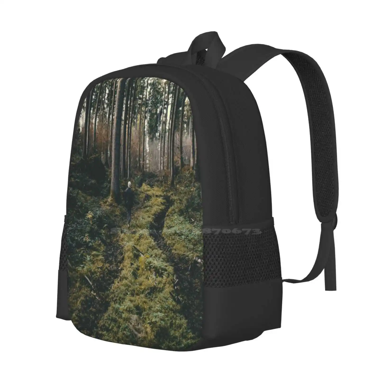 Boy Walking Through Mystic Forest Landscape Photography Backpack For Student School Laptop Travel Bag Landscape Mystic Magic