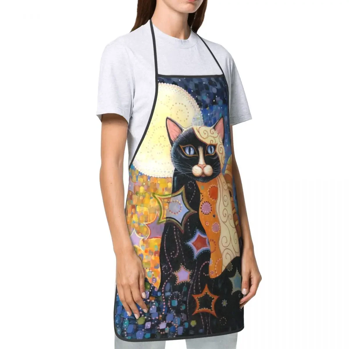 Delantal con pechera de pintura al óleo de gato Gustav Klimt para hombres y mujeres adultos, Tablier de Chef, cocina, Animal abstracto para hornear